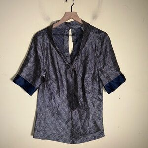 DORNINK satin neck tie patterned blouse L